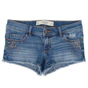 Abercrombie & Fitch Womens 00/24 Blue Raw Hem Studd Rhinestone Denim Jean Shorts